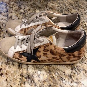 Golden Goose Leopard Print Sneakers with Black Star